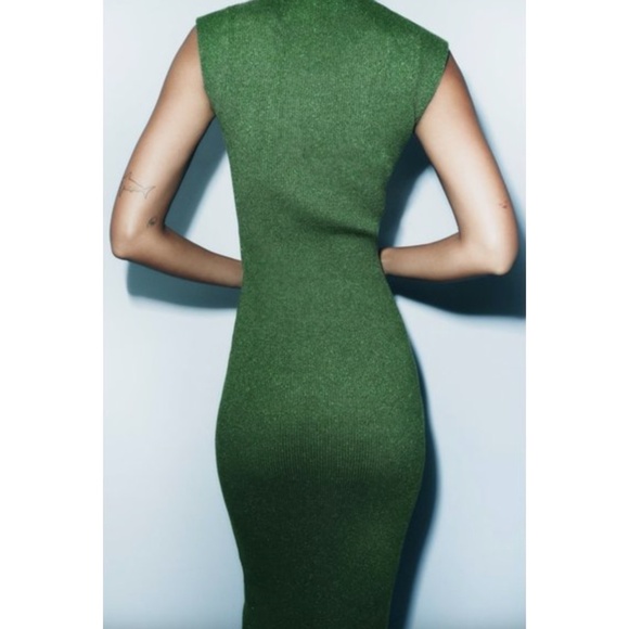 Blogger Favorite Zara Metallic Thread Knit Dress Green Small - Picture 4 of 17
